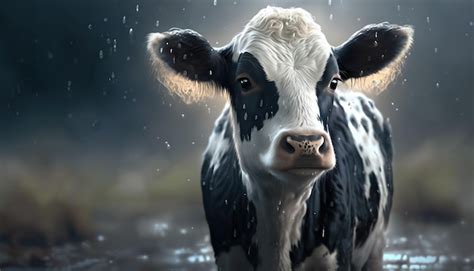 Una Vaca Bajo La Lluvia Con La Palabra Vaca Foto Premium