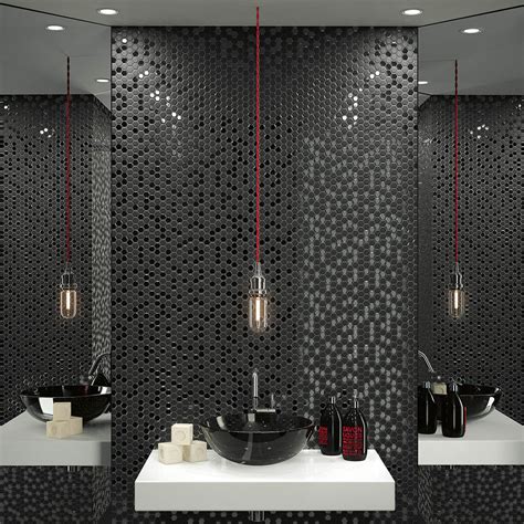 Black Mosaic Bathroom Floor Tiles Amazon Com Hexagon Stainless Steel Brushed Mosaic Tile