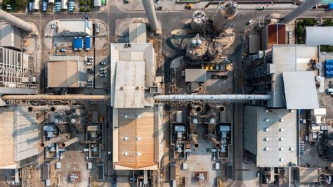 Aerial View Electric Plants Turbine Generator In The Power Plant Gas