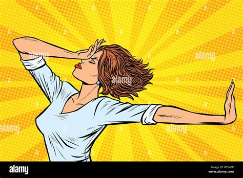 Woman Gesture No Stop Pop Art Retro Vector Illustration Vintage Kitsch