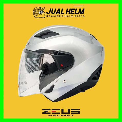 Jual Helm Zeus ZS611 Solid Silver Glossy Zeus ZS 611 Double Visor