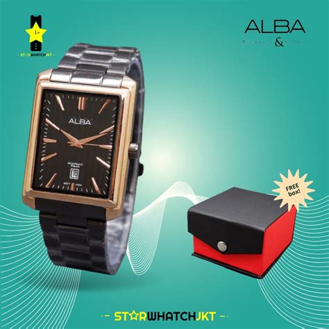 Jual Jam Tangan Pria Analog Alba Segi Kotak Tahan Air Rantai Stainless