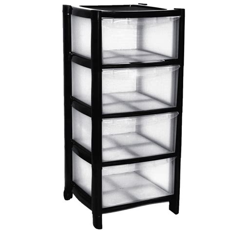 4 Drawer Plastic Large Tower Storage Drawers Chest Organiser Unit with ...