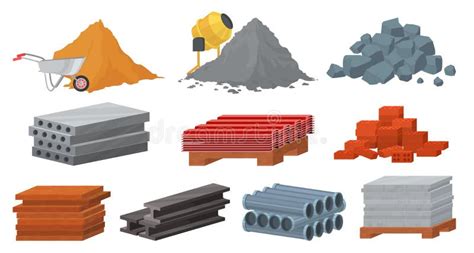 Construction Materials Set Flat Vector Illustration Pile Of Sand