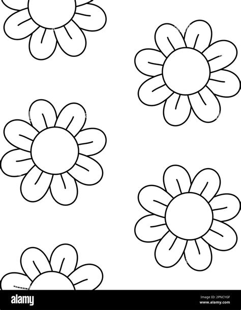 Vector Seamless Pattern Of Groovy Retro Outline Flower Isolated On