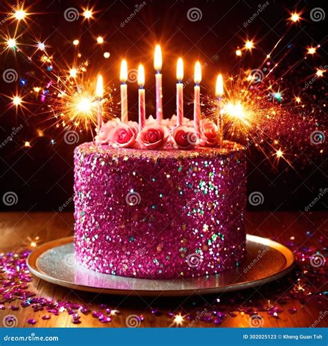 Birthday Cake Festive Party Sparkling Glitter Effect Stock