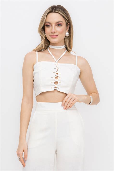 Top Cropped Linho Ilhos Off White Frysaide Urbanna Urbanna