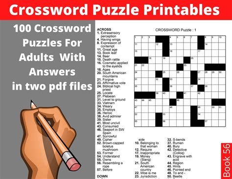 Crossword Puzzle Printables For Adults 100 Crosswords With Solutions Instant Download Large