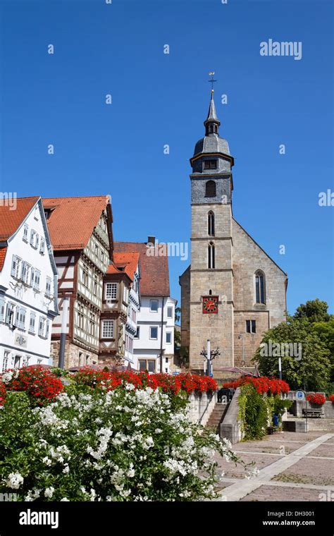 Germany Baden Württemberg Böblingen Church Half Timbered Houses