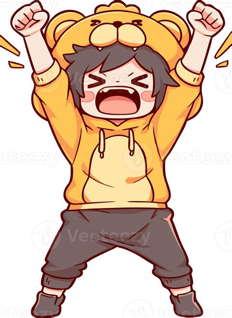 Child Triumphantly Cheering in Lion Hoodie, Joyful Animation. 56277896 PNG