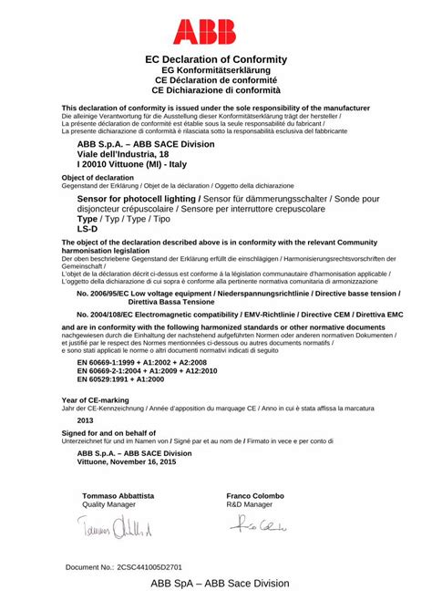 PDF EC Declaration Of Conformity ABB Group EC Declaration Of