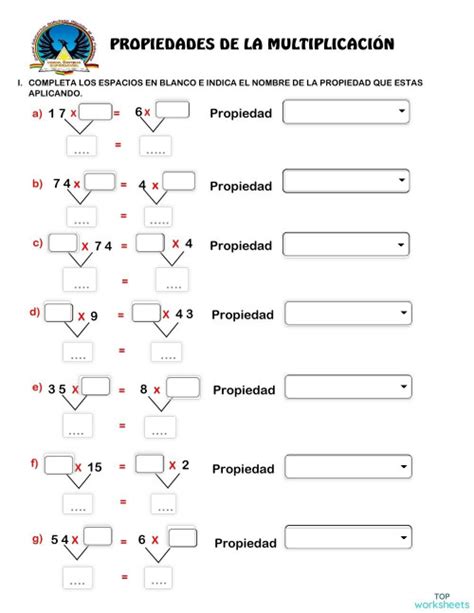 Propiedades De La MultiplicaciÓn Ficha Interactiva Topworksheets