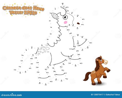 Connect The Dots And Draw Cute Cartoon Horse Educational Game F Stock