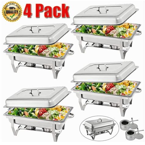 4 Pcs 8 Quart Stainless Steel Chafer Chafing Dish Buffet Set