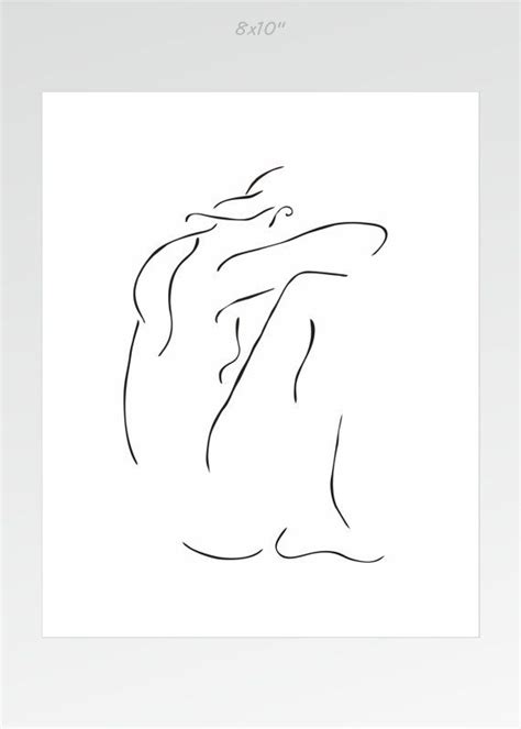 Black And White Minimalist Line Drawing Of A Nude Figure Line