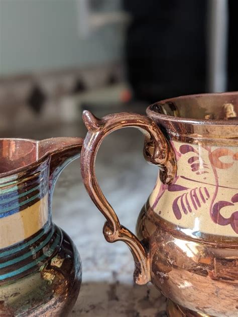 Antique Copper Lusterware Pitchers Etsy