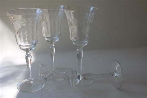 Vintage Rock Sharpe Libbey Etched Glass Stemware Panel Optic Water