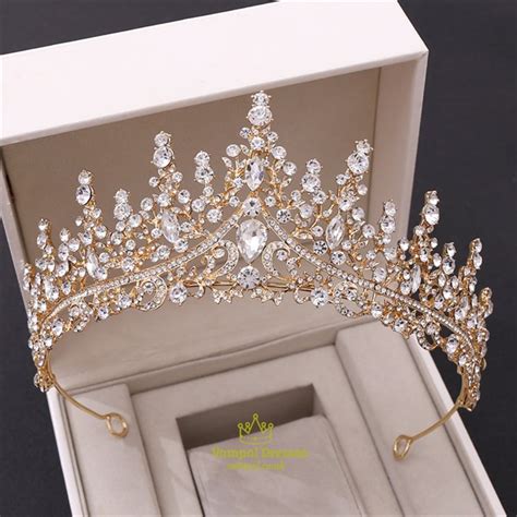 Gold Grecian Floral Crystal Alloy Princess Crown Wedding Tiaras