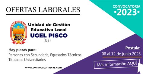 Convocatoria Ugel Pisco [cas] 19 Plazas Computación E Informática Educación Psicología