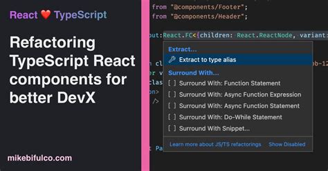 Refactoring TypeScript React Components In VS Code