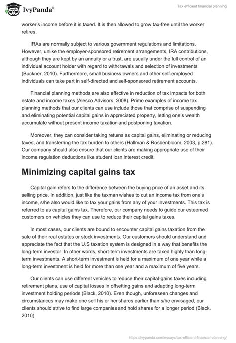 Tax Efficient Financial Planning 851 Words Essay Example