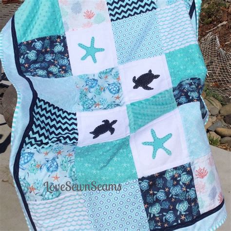 Made To Order Sea Turtle Baby Quilt Modern Sea Turtle Quilt Sea Turtle