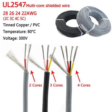 1M UL2547 Shielded Wire 28 26 24 22AWG Channel Audio 2 3 4 5Cores Black