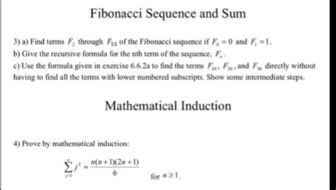 Solved Fibonacci Sequence And Sum A Find Terms F Through Chegg