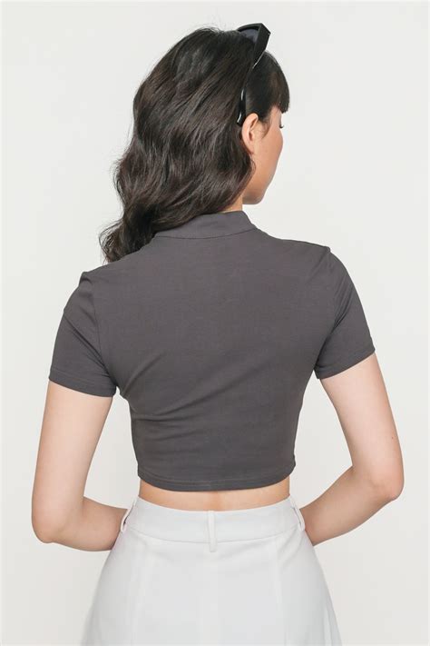 Suki Mandarin Collar Crop Top Grey The Tinsel Rack