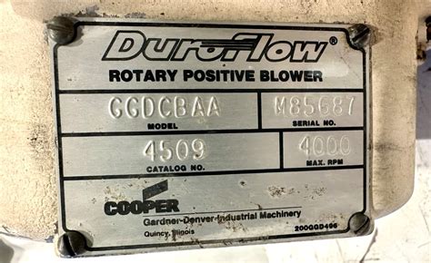 GARDNER DENVER DUROFLOW BLOWER MODEL GGDCBAA, CATALOG 4509 – Cooper Industries LLC