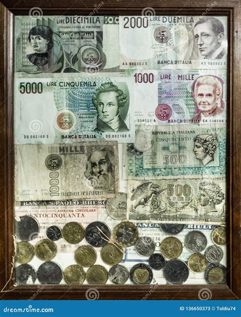 Xhibition of Banknotes and Coins of the `lira ` Stock Image - Image of ...