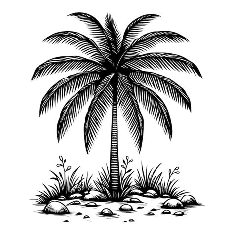 Noix De Coco De Palmier Silhouette D Arbre Tropical Dessin La Main