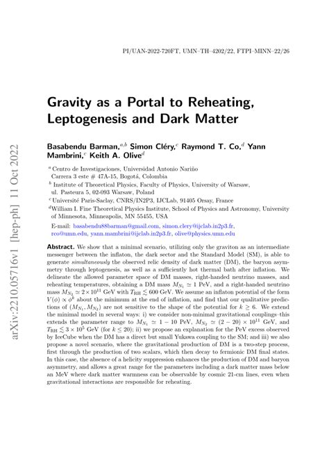 Pdf Gravity As A Portal To Reheating Leptogenesis And Dark Matter