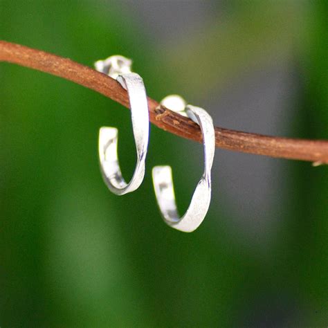 Sterling Silver Twisted Hoop Earrings Brushed And Polished Hoops Modern Textured Hoops