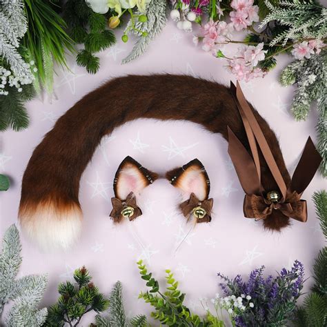 Realistic Brown Cat Ears And Tail Set Faux Fur Ears Costume Etsy Uk