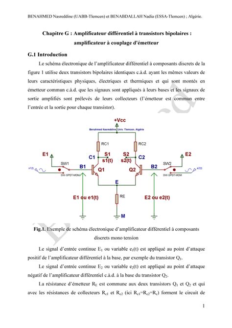 Pdf Chapitre G Amplificateur Différentiel à Transistors Bipolaires