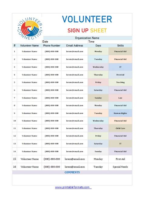 Printable Sign Up Sheet Templates Printable Templates Printouts Free