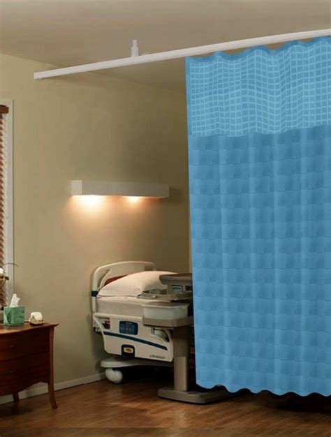 Polyester Sky Blue Hospital Curtains With Eyelets And C Hooks Size