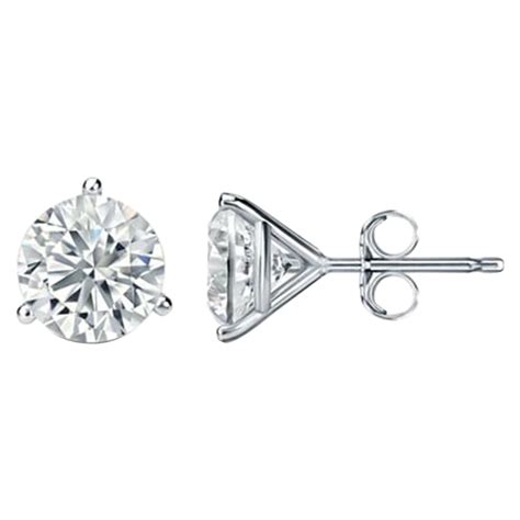 Martini Style Three Prong Diamond Earring Studs At 1stDibs Three