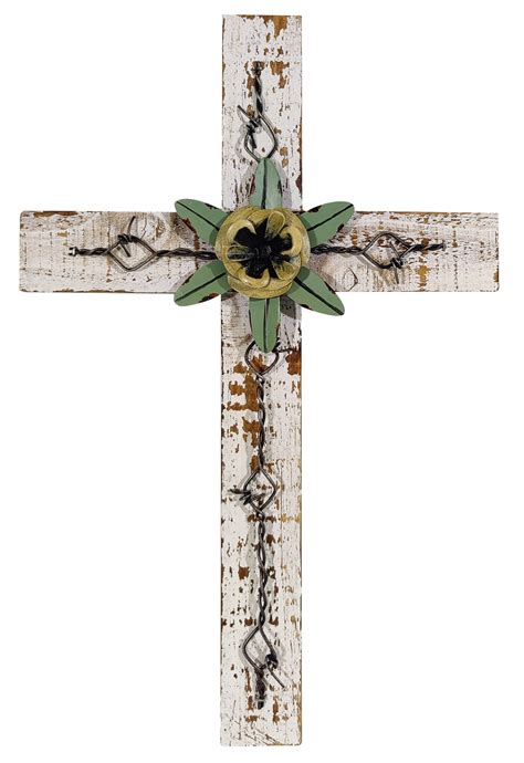 Trinx Metal Flower On Distressed Wood Hanging Wall Cross Wayfair