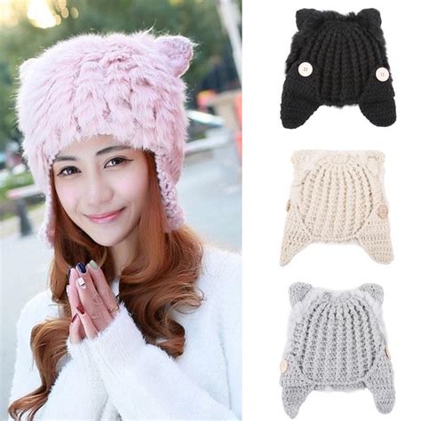 Buy Winter Warm Women Cute Cat Fashion Accessories Ears Hat Warm Cap At