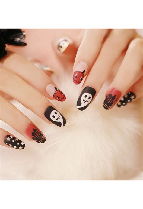 Halloween Kawaii Geist Kürbis Nageltipps Künstliche Nägel Gefälschte