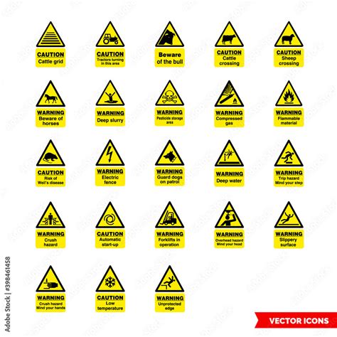 Farm Safety Hazard Signs Icon Set Of Color Types Isolated Vector Sign