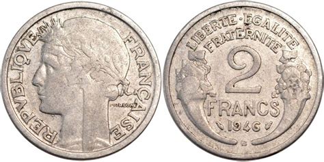 France 2 Francs 1946 B Coin Morlon Beaumont Le Roger Aluminum VF 30