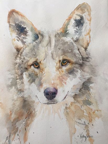 A Watercolor Painting Of A Wolfs Face