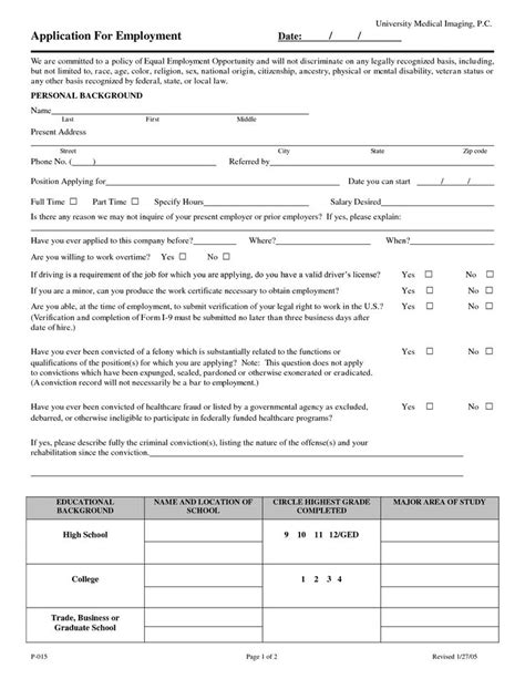 Employment Application Template For Microsoft Word