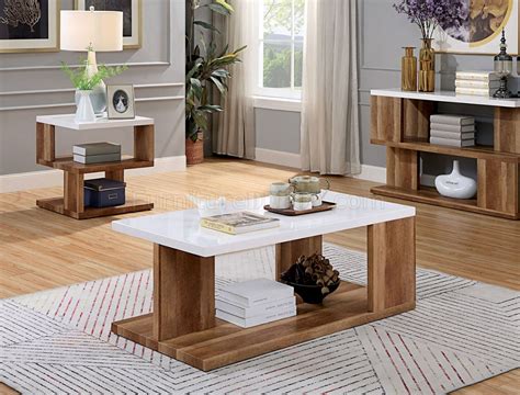 Majken 3pc Coffee And End Table Set Foa4496 In White And Natural