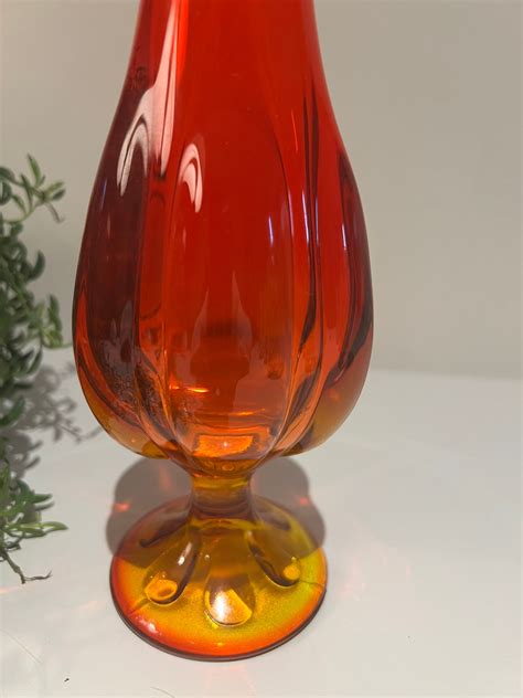 Vintage Viking Swung Glass Vase Viking Persimmon 165 Stretched Glass Mid Century Modern Decor