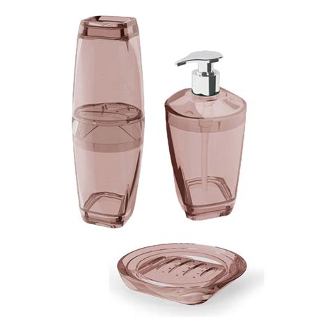 Kit Banheiro Porta Sabonete Liquido Escova Saboneteira Rosa Submarino