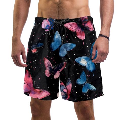 Mens Watercolor Butterflies Swim Trunks Quick Dry Board Shorts Bathing